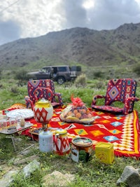 a picnic is set up in the desert